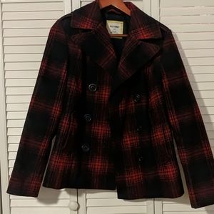 GUC large Old Navy navy/maroon peacoat